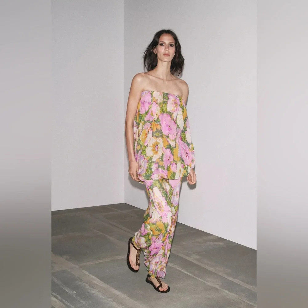 Zara Floral Strapless Maxi Dress Wedding summer evening bodycon - Picture 16 of 16